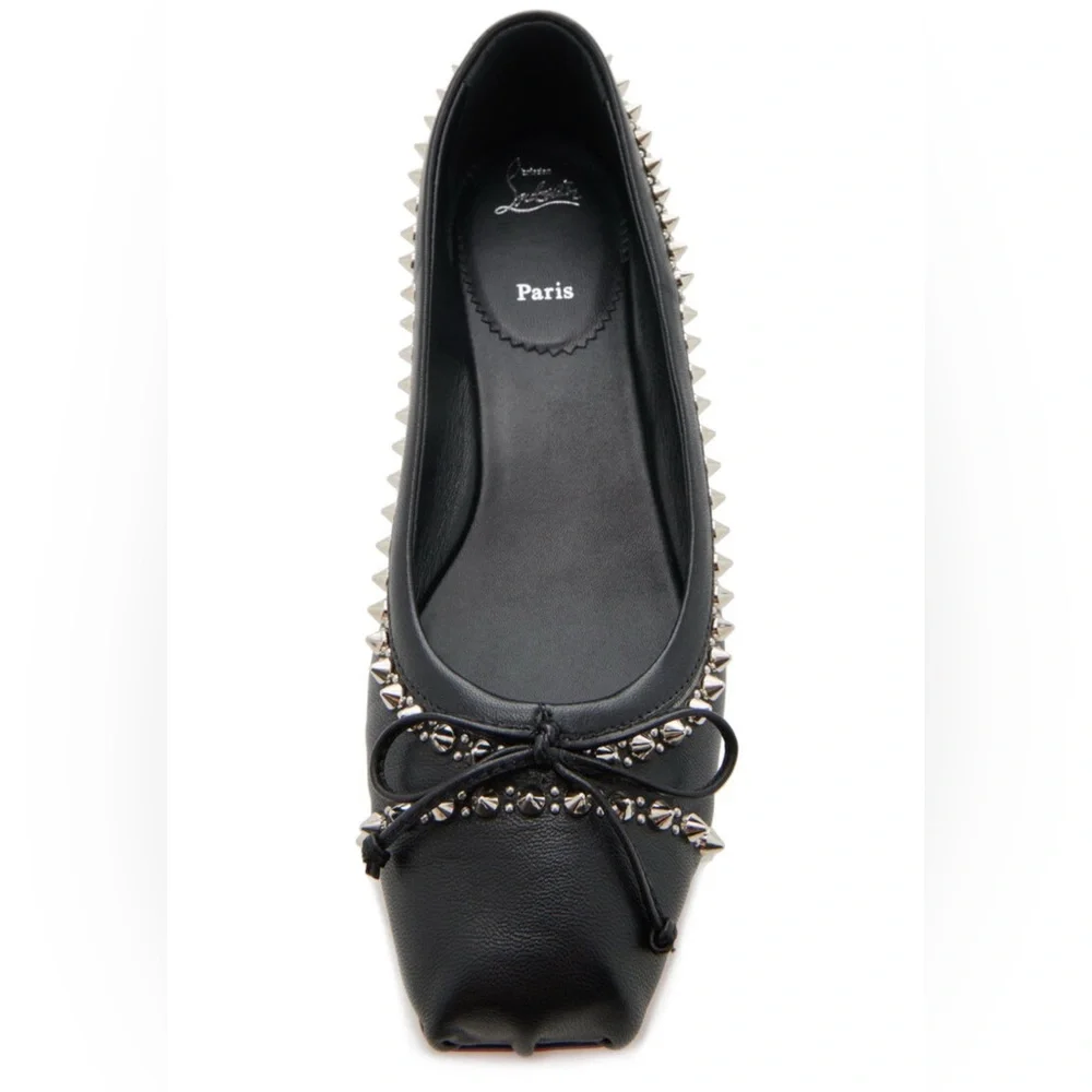 BNIB Christian Louboutin Mamadrague Spiked Black Leather Ballet Flats, size 39 - Picture 12 of 16